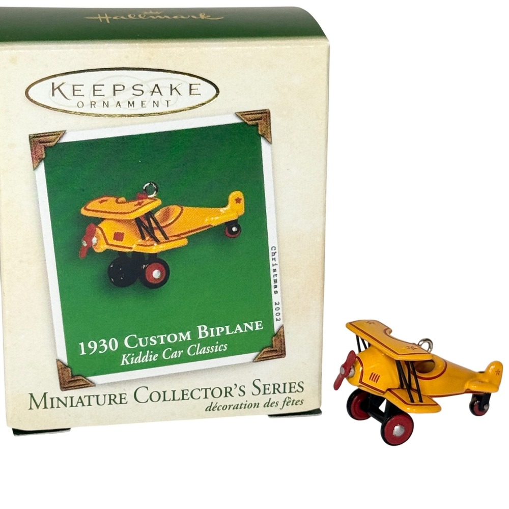 Hallmark 1930 Custom Biplane Kiddie‎ Car Classics Miniature Ornament 2002 Yellow
